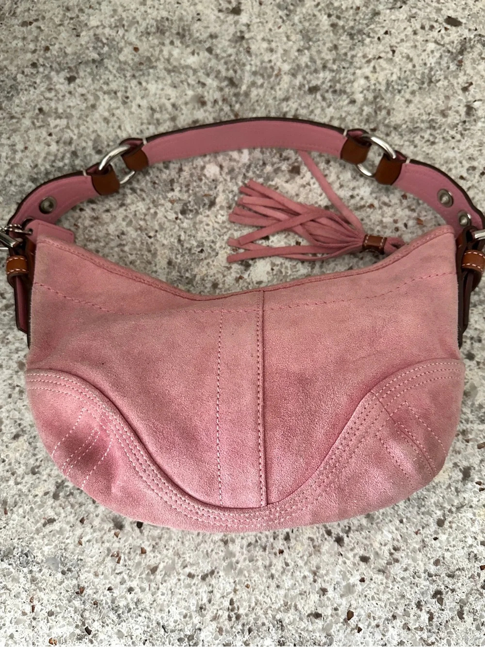 Coach Light Pink Suede Hobo Bag Purse w/ Tassel Y2K Style No. K05S-8A14